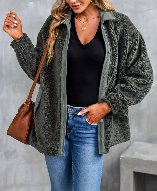 Corduroy Trim Elbow Patch Sherpa Jacket