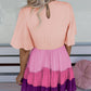 Pink Ombre Colorblock Tiered Dress