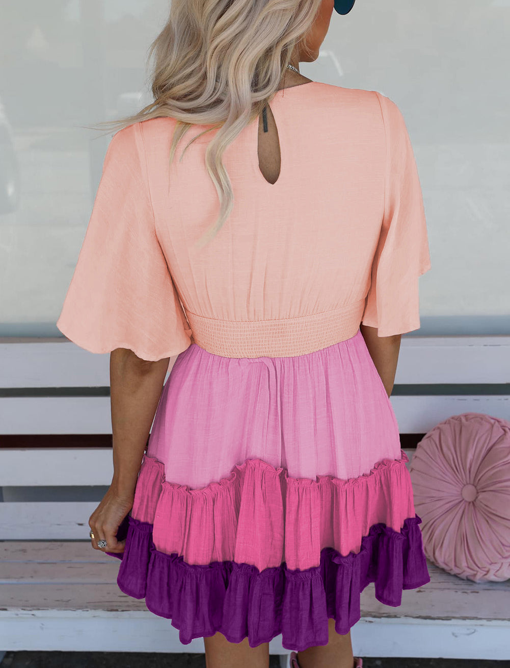 Pink Ombre Colorblock Tiered Dress