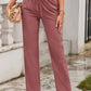 Drawstring Elastic Waist Pockets Long Straight Legs Pants