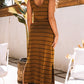 Stripe Print Open Back Sleeveless Maxi Dress with Slits
