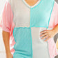 Sky Blue Plus Size Color Block Outseam Knit Top