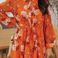 Vintage Floral Print Drawstring Flowy Dress