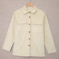 Beige Pocketed Button Ribbed Textured Shacket