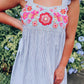 Sky Blue Floral Embroidered Striped Ruffled Sleeveless Mini Dress