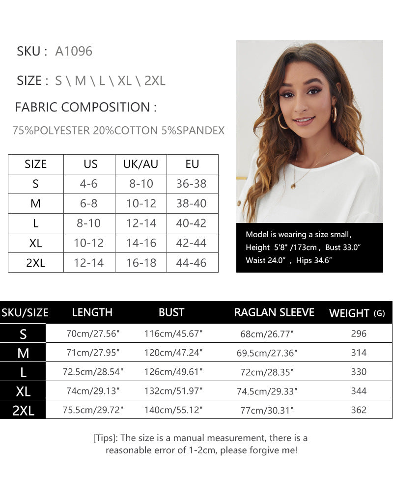 Round neck loose casual Lantern Long Sleeve T-shirt For Women