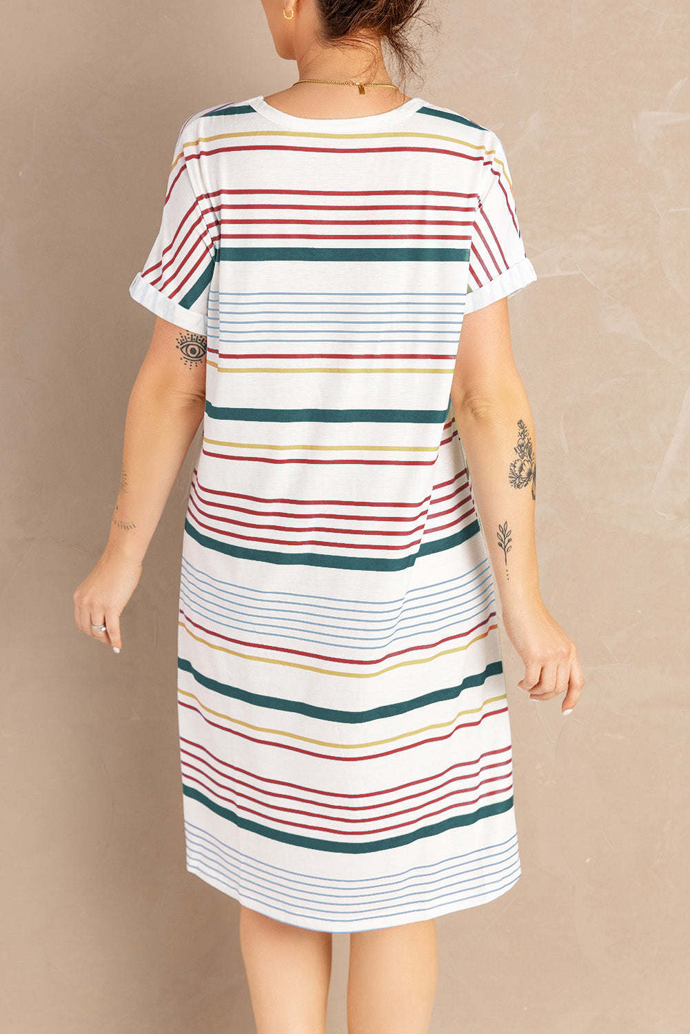 Short-Sleeved Striped T-shirt Mini Dress