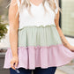 White Plus Size Color Block Ruffle Tiered Babydoll Tank Top