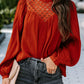 Crochet Lace Textured Balloon Sleeve Blouse