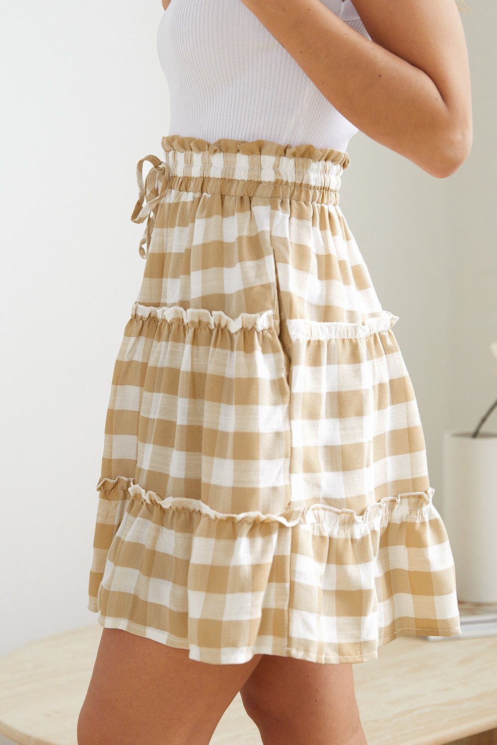 Plaid Print Ruffle Tiered Mini Skirt