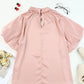 Twist High Neck Puff Sleeve Satin Blouse