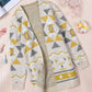 Geometric Print Open Front Knitted Cardigan
