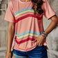 Crew Neck T-Shirt Rainbow Stripe Top