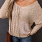 Beige V Neck Loose Knit Sweater