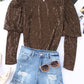 Brown Puff Sleeve Sequin Top