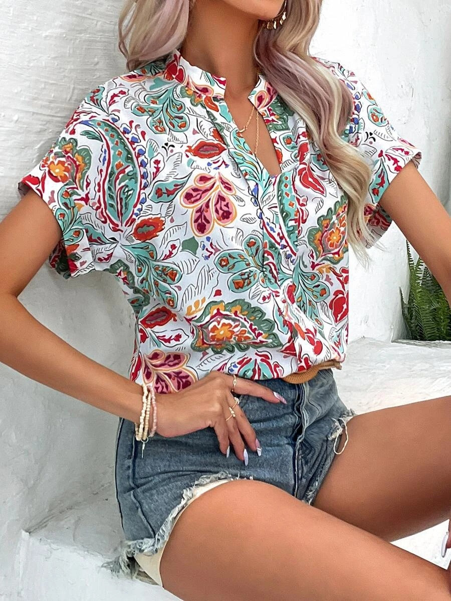 Summer fashion floral pattern V-neck short sleeve