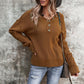 Fall and winter temperament commuter solid color V-neck long-sleeved single-breasted sweater