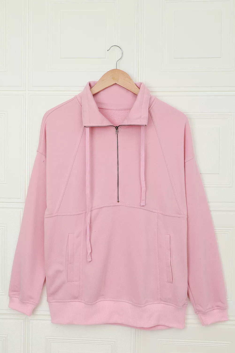 Cotton Pocketed Half Zip Pullover Sky Blue Sweatshirt