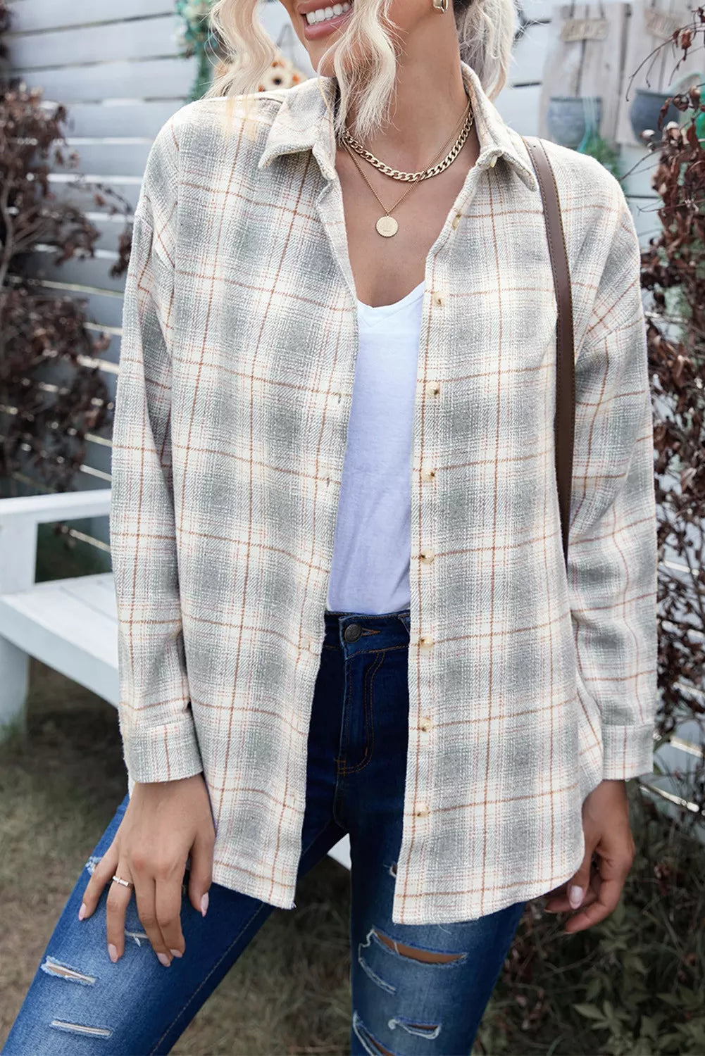 Yellow Turn Down Collar Plaid Shirt