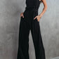 Black Button Halter Neck Keyhole Back Ribbed Jumpsuit