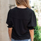 Solid Color Half Sleeve V Neck Blouse