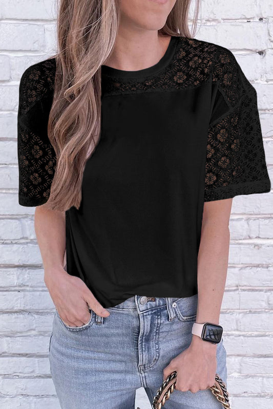 Lace Stitching Short Sleeve Tee