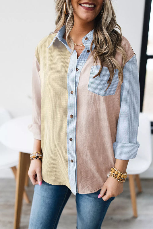 Plaid Color Block Long Sleeve Shirt