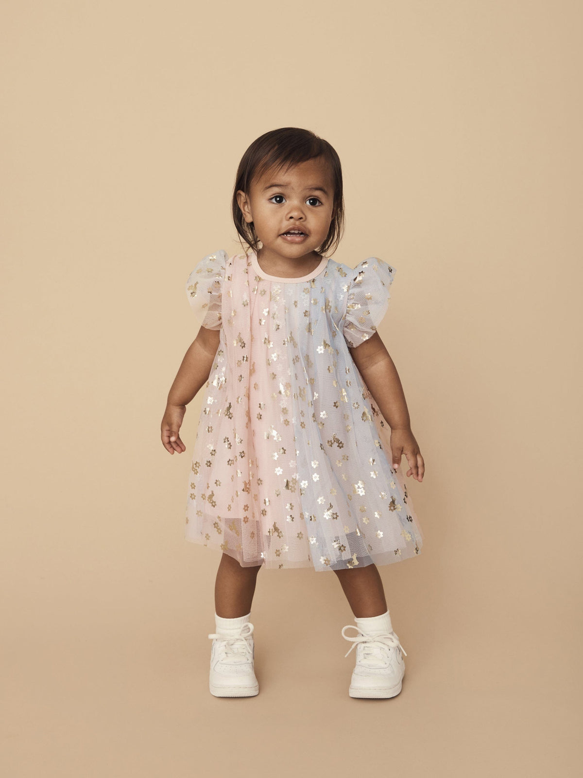 RAINBOW BUNNIES FLUTTER SLEEVE DRESS