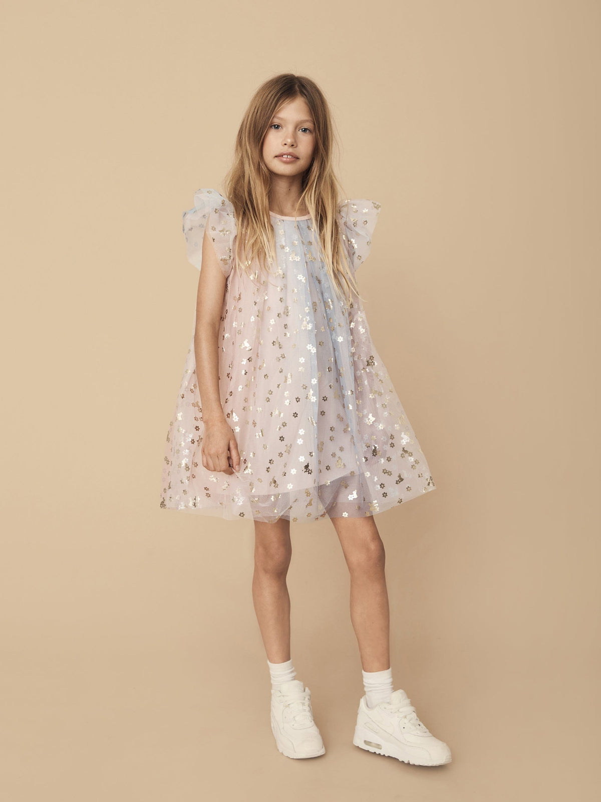 RAINBOW BUNNIES FLUTTER SLEEVE DRESS