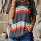 Crew Neck T-Shirt Rainbow Stripe Top