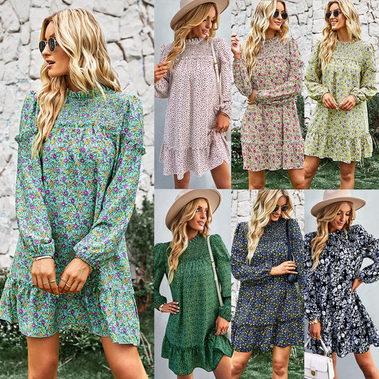 Multicolor Split Neck Buttons Front Shirt Floral Dress