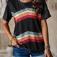 Crew Neck T-Shirt Rainbow Stripe Top