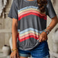Crew Neck T-Shirt Rainbow Stripe Top