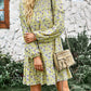 Multicolor Split Neck Buttons Front Shirt Floral Dress