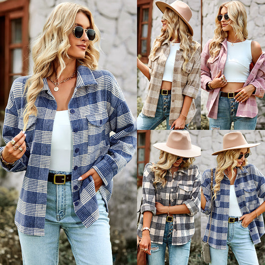 Chest Pockets Flannel Plaid Shirt