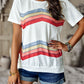 Crew Neck T-Shirt Rainbow Stripe Top