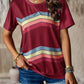 Crew Neck T-Shirt Rainbow Stripe Top