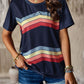 Crew Neck T-Shirt Rainbow Stripe Top