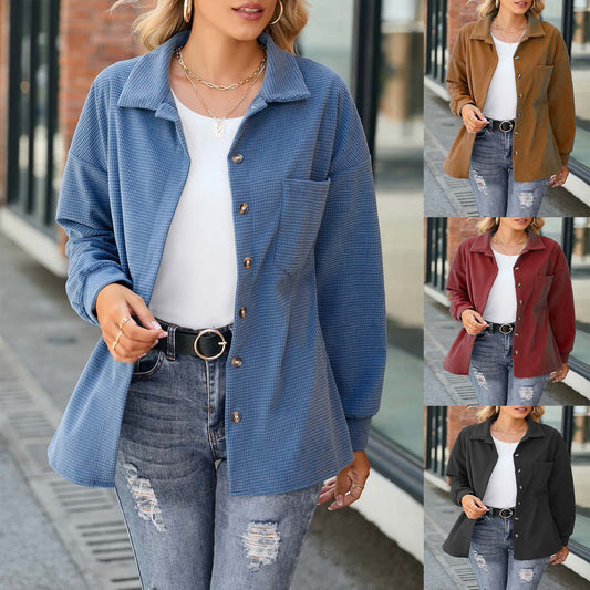 Solid Color Loose Fashion Button Long Sleeve Cardigan Jacket