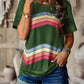 Crew Neck T-Shirt Rainbow Stripe Top