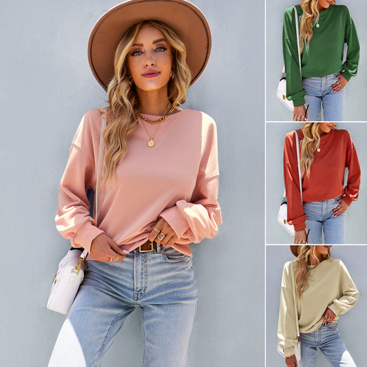 Solid color warm high elasticity loose tops female
