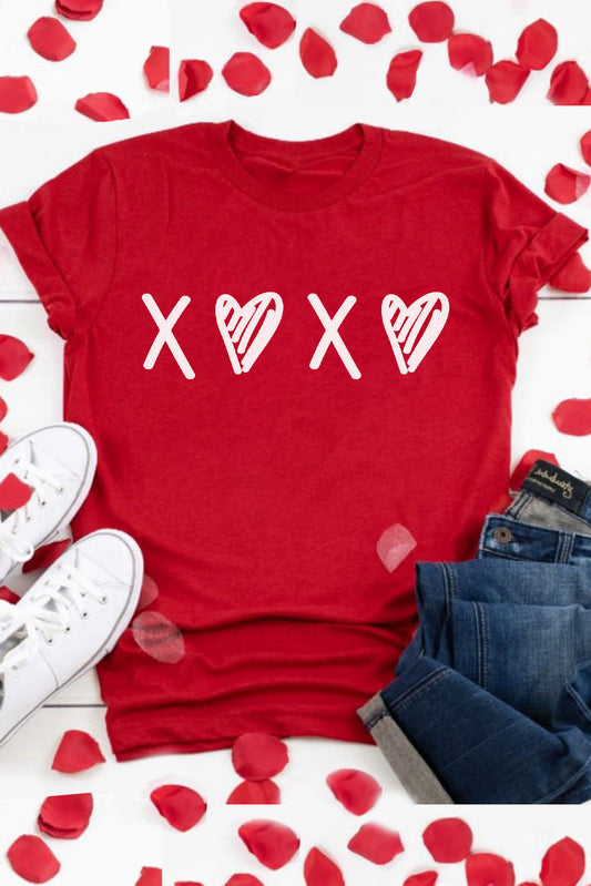 Red XOXO Valentines Heart Graphic Tee