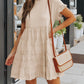Khaki Eyelet Pattern Tiered Short Dress