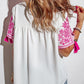 White Embroidered Floral Short Sleeves Shift Top