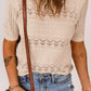 Apricot Crochet Hollow-out Short Sleeve T-shirt