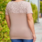 Khaki Leopard Yoke Color Block Plus Size Top