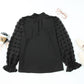 Black Swiss Dot Sheer Puff Sleeve Smocked High Neck Blouse