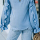 Frilled Neck Ruffled Long Sleeve Blouse