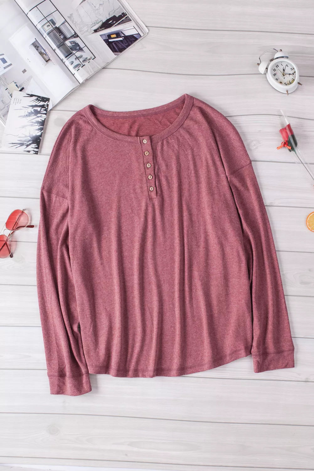 Button Long Sleeve Knit Top
