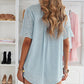 V Neck Eyelet Short Sleeve Pleated Blouse